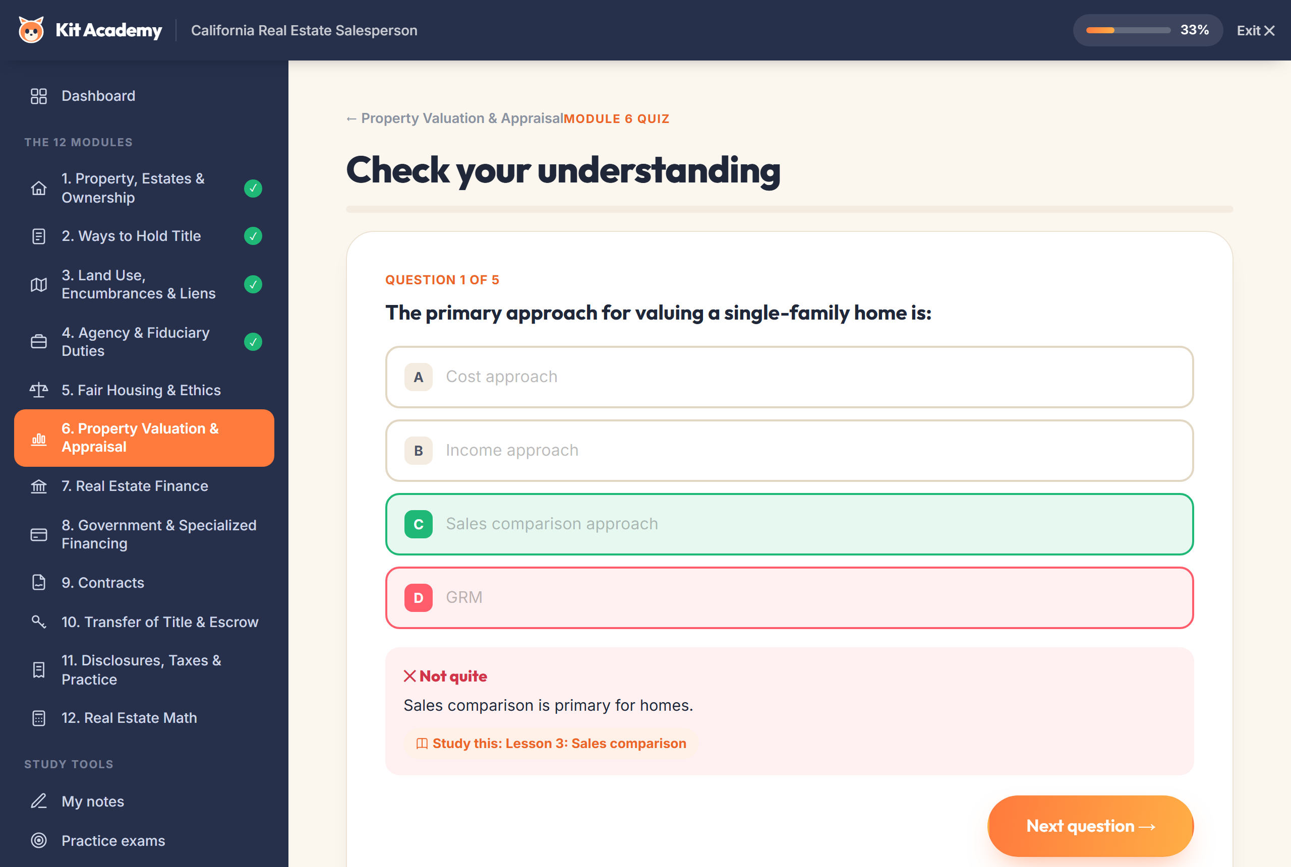 A quiz with instant right/wrong feedback