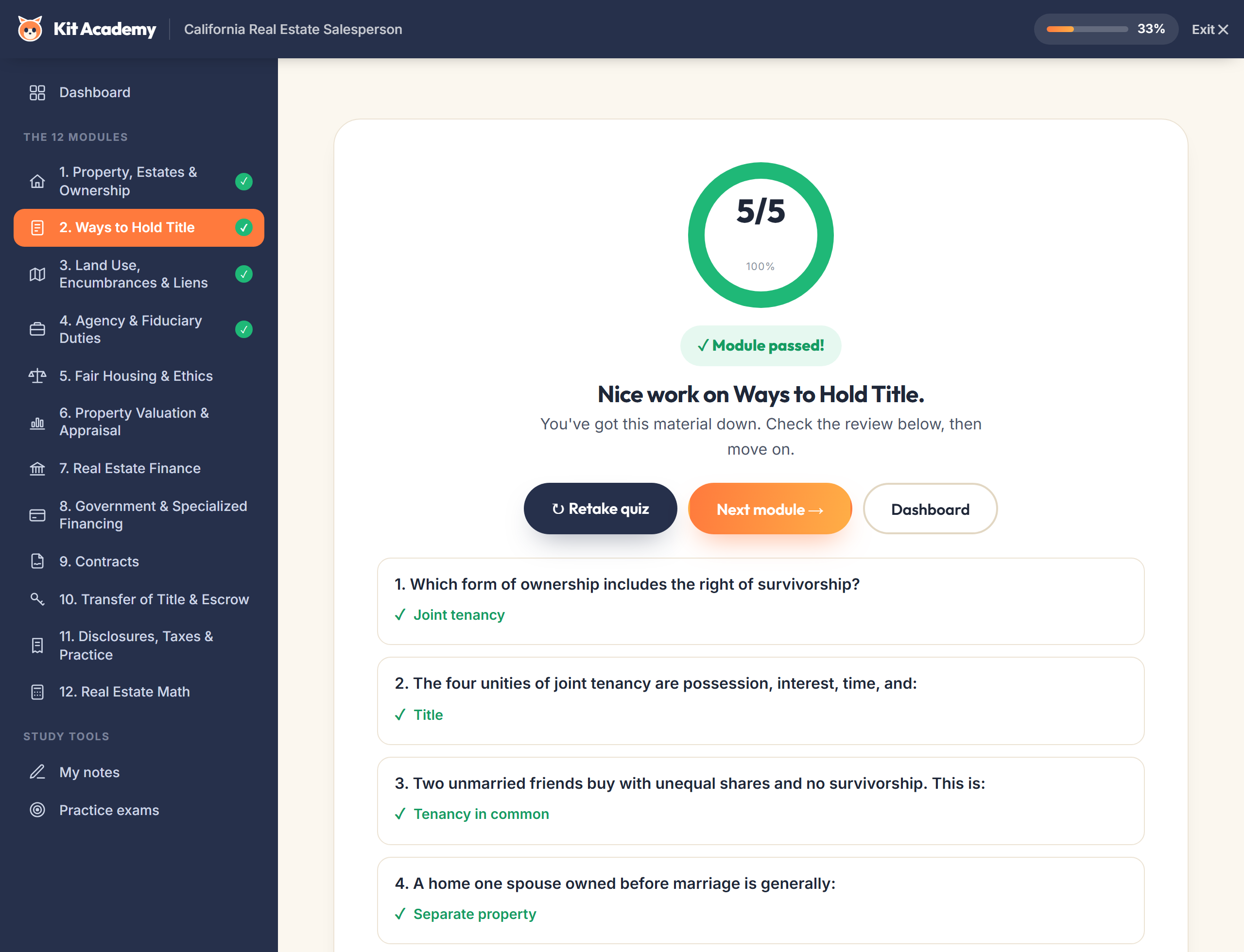 Quiz results and review